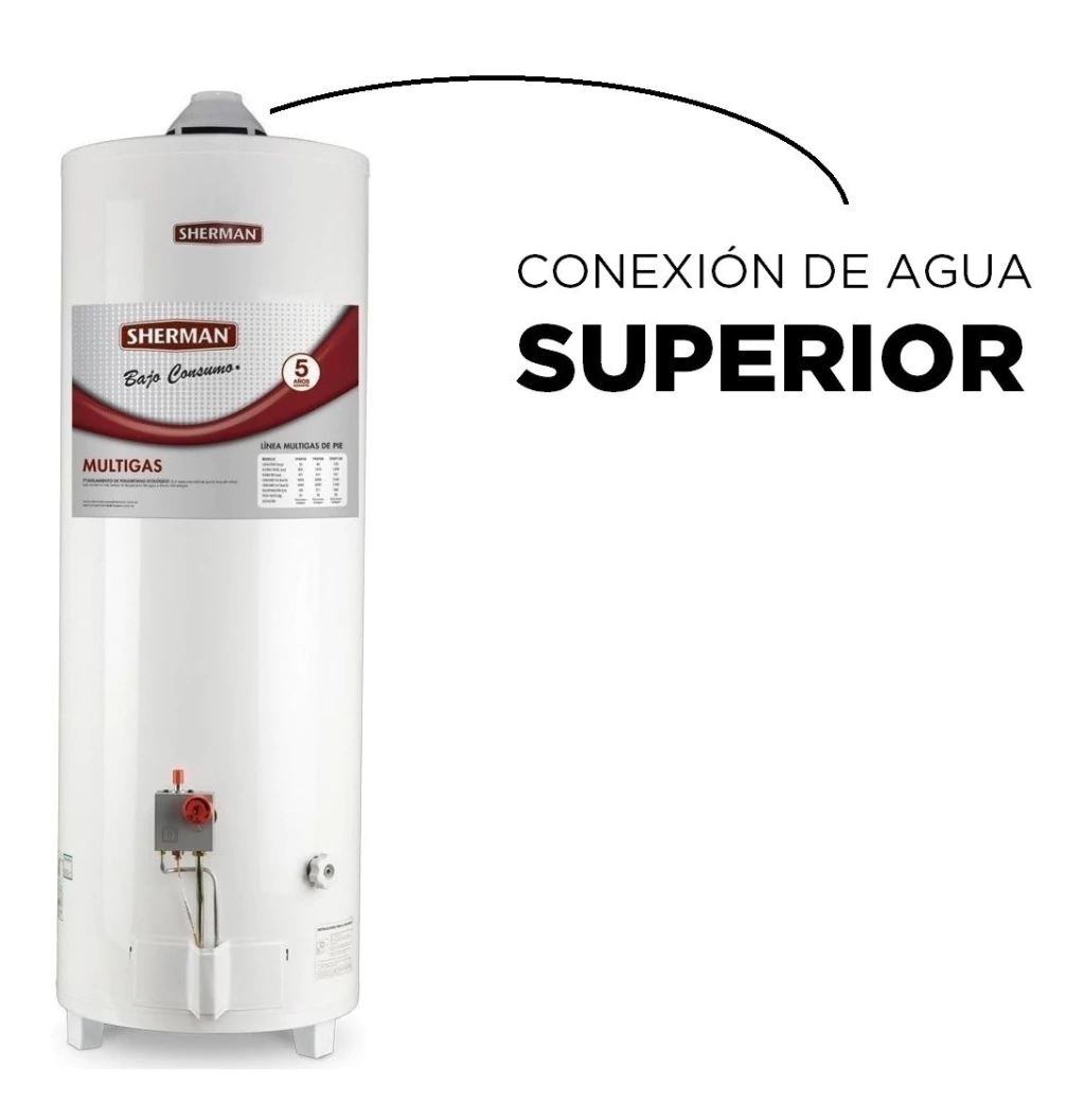 Termotanque 80 Litros de Pie Carga Superior Gas Natural SHERMAN - Imagen 2