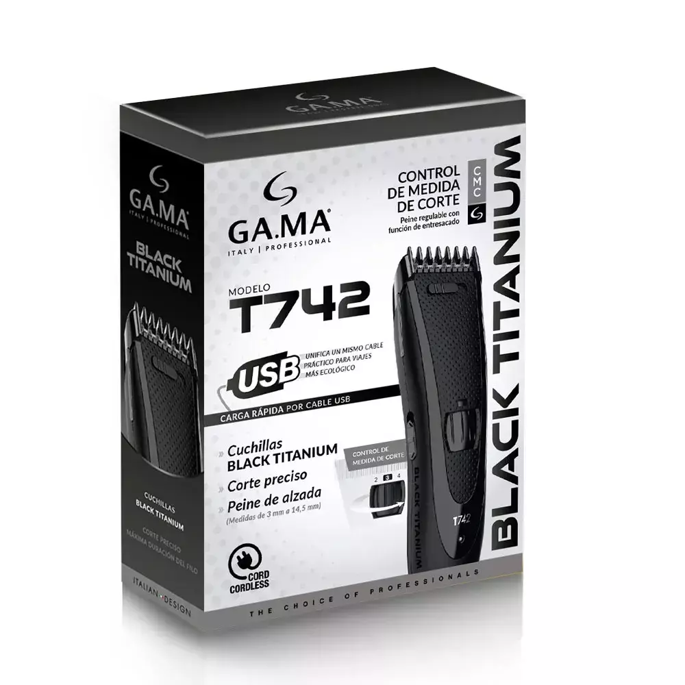 Corta Cabello T744 Black Titanium T742 +trimmer Nariz T312 Color Negro GAMA