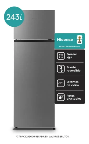 Heladera 240 LITROS RT1N24ONED1 Cíclica Gris HISENSE