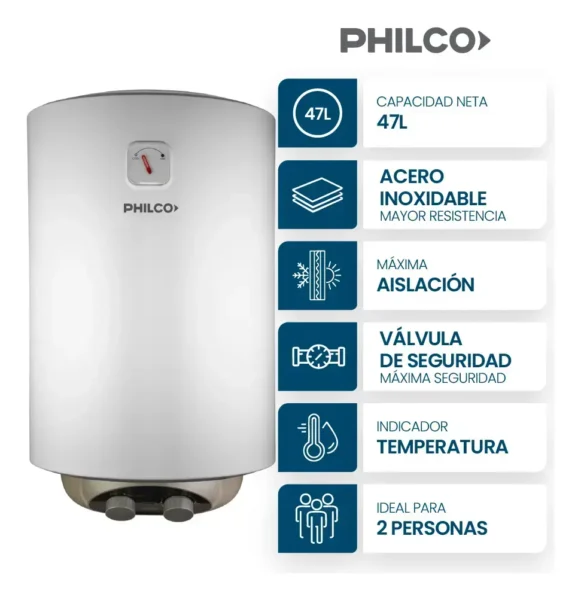 Termotanque Eléctrico 50 Litros PHTE050BM PHILCO