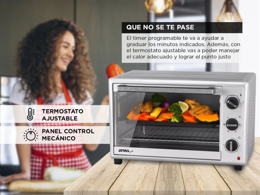 Horno Eléctrico Grill 40L HGA4022PI 1500Watts ATMA - Imagen 2