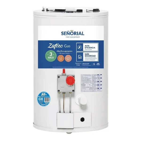 Termotanque 30 Litros Zafiro Alta Recuperación Multigas SEÑORIAL