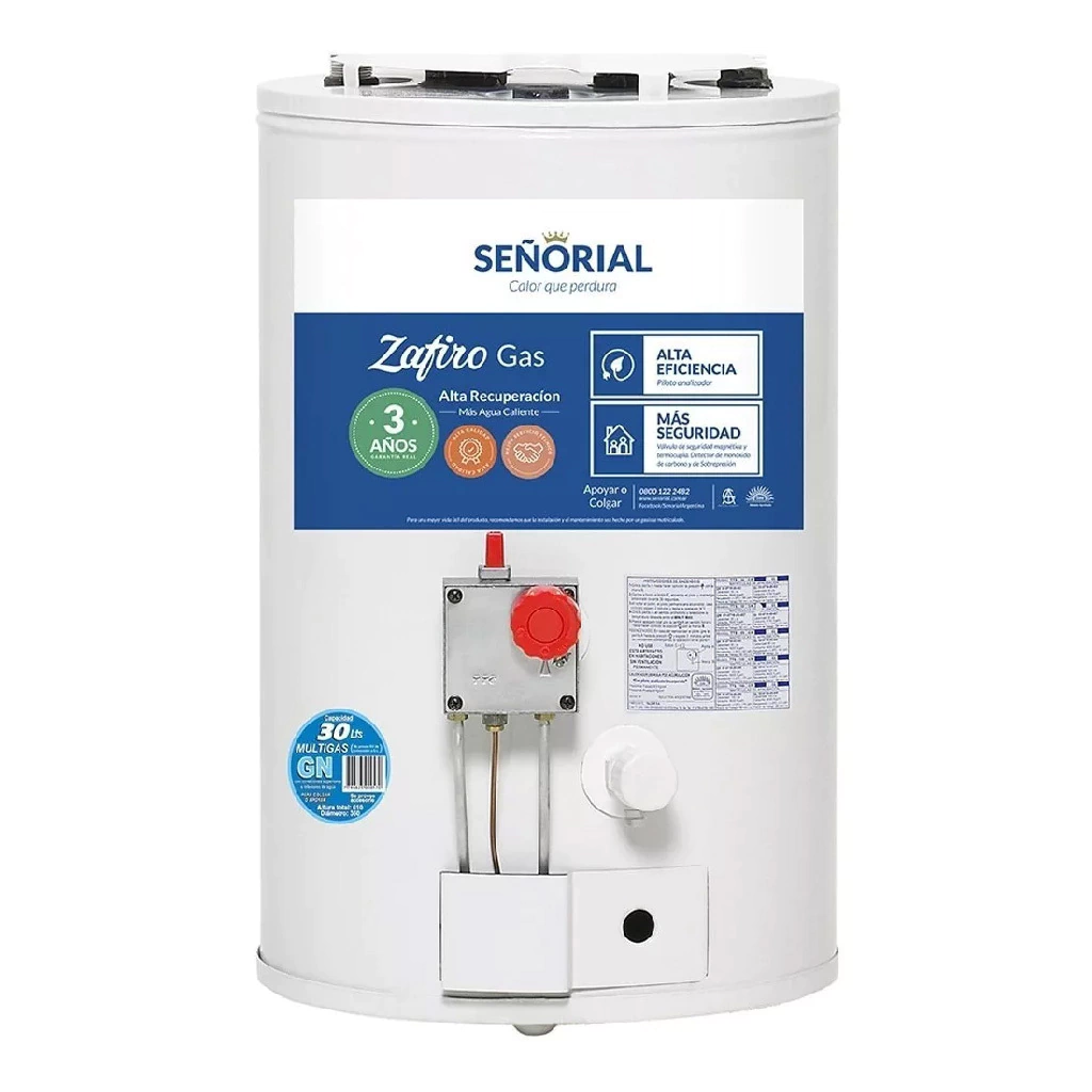 Termotanque 30 Litros Zafiro Alta Recuperación Multigas SEÑORIAL